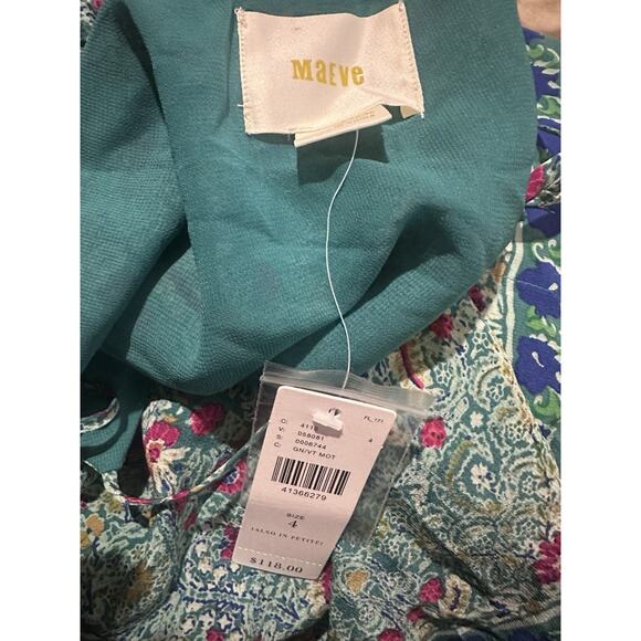 NWT Maeve Anthropologie Meret Silk Tunic Top Green Paisley Floral Anthro Size 4 - Picture 8 of 10
